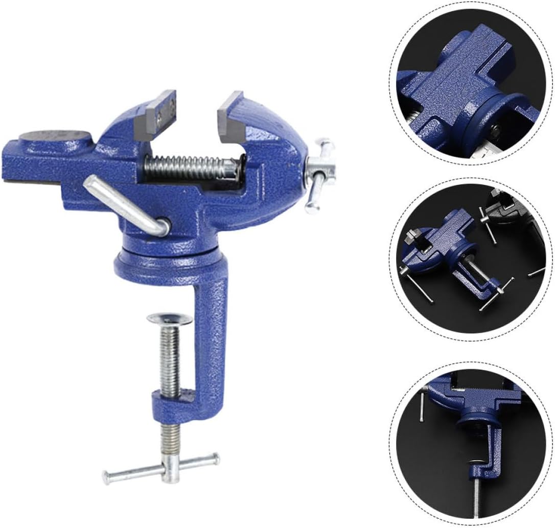 Small 50mm 360-degree Swivel Table Vise, Multi-function Bench Clamp for Woodworking and Repair, Fixed Portable Workholding Tool with Rotating Swivel Base
