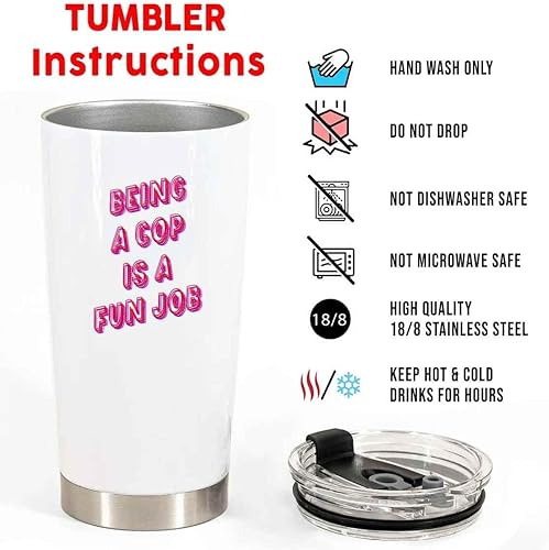 Miniatura 8 de Regalos divertidos de policía, para el cumpleaños de papá, Being a Cop Is a Fun Job, vaso de vino blanco de acero inoxidable de 12 onzas