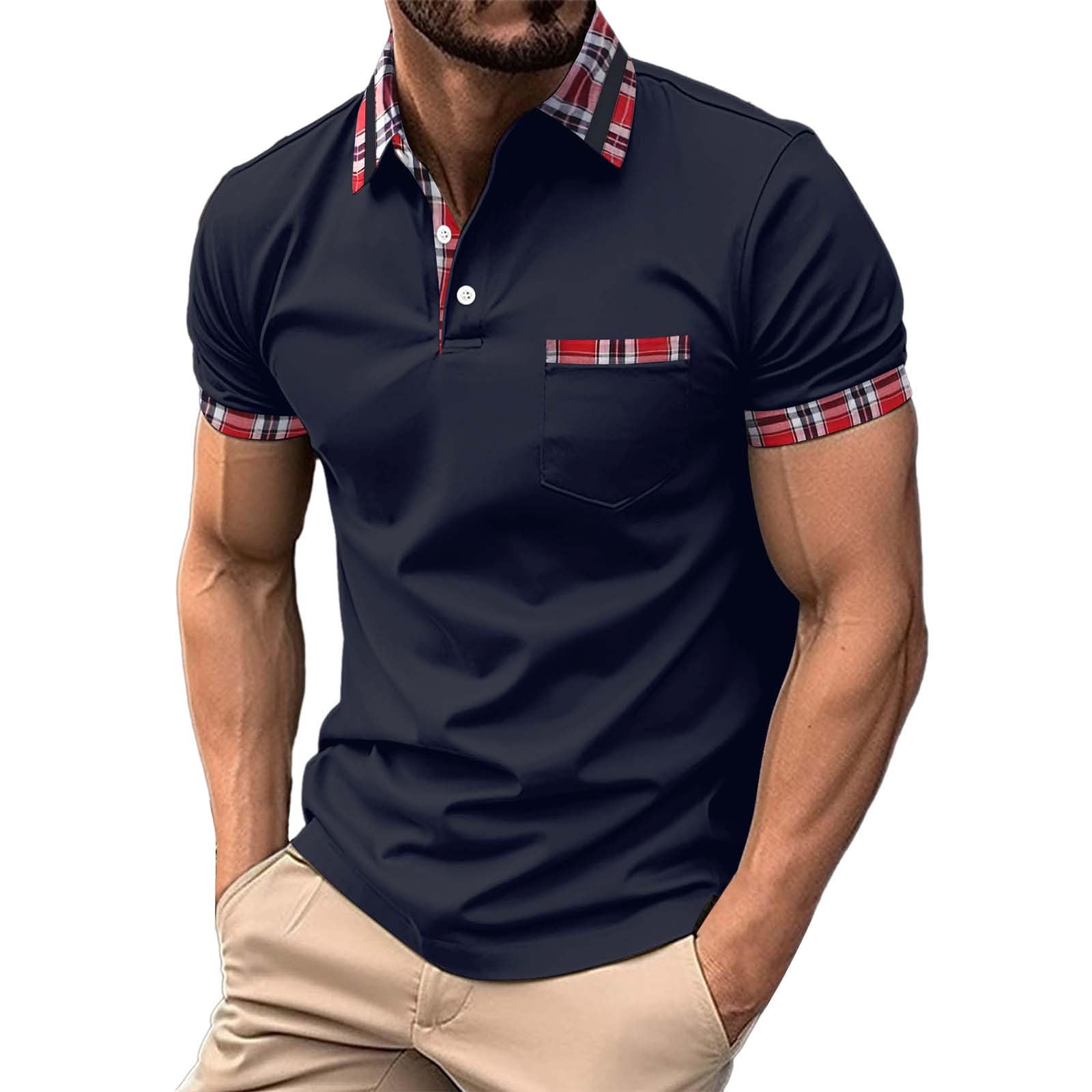 Golf Shirts Mens UK Summer Short Sleeve Button Down Lapel Casual Shirts with Pocket Muscle Fit Breathable Lightweight Comfy Daily Classic Golf Tees Stylish Sport Running T Shirt T-Shirt Tshirt