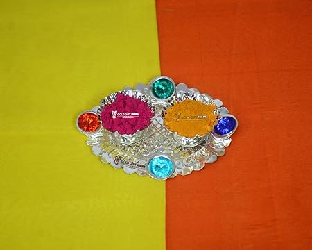 GoldGiftIdeas Silver Plated Kankavati Pooja Thali Set, Pooja Items for Home, Return Gift Special, Return Gift