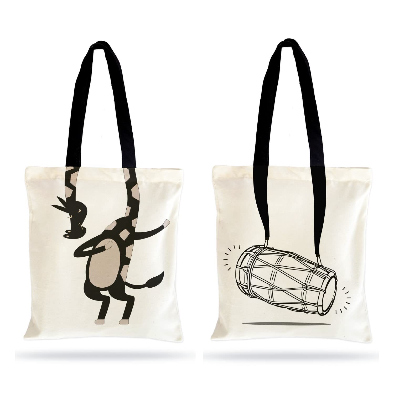 Ecotribe Fashionable Design Tote Bags Women Shoulder Bag-Printed Silhoutte Cotton Bag-Zipper-Ecofriendly Travel Bag-Pack of 2, Giraffe & Music Printed (B09V83PQB9) Amazon Price History, Amazon Price Tracker