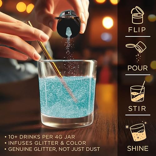 Miniatura 4 de Brew Glitter - Purpurina comestible para bebidas, cócteles, cerveza, adornar bebidas Certificado Kosher y Halal 100% comestible y de grado Azul