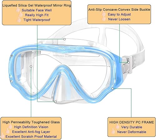 Miniatura 4 de WACOOL Snorkel, buceo, buceo, paquete de equipo para niños y jóvenes, vidrio recubierto antivaho con válvula de purga de silicona y antisalpicaduras