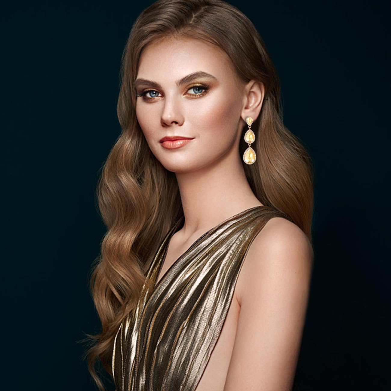 Vintage Rhinestone Teardrop Dangle Earrings Long Dangling Drop Earrings Crystal Chandelier Earrings for Women Wedding Bridal Prom - Image 2