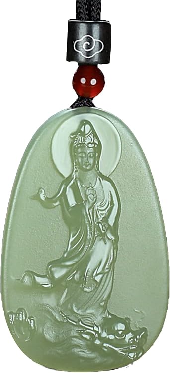 Quan Yin Buddha Necklace Green Jade Guan Yin Goddess Pendant Lucky Chain Amulet Feng Shui Jewelry Gift for Women Men