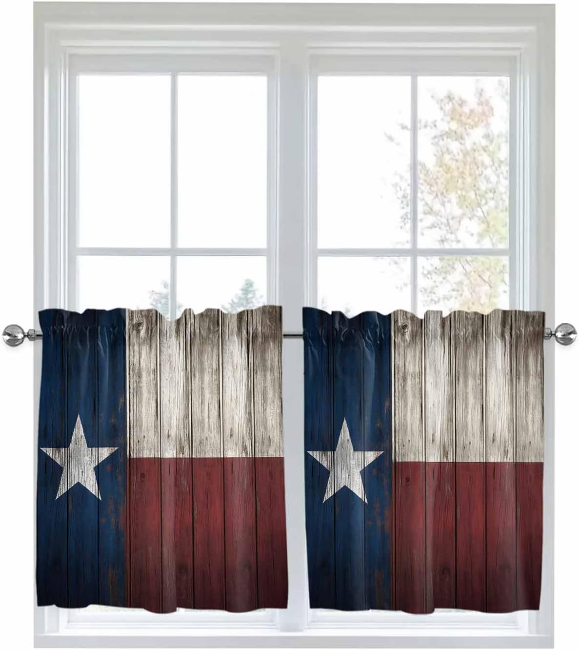 Kitchen Curtain 24 Inch Length, Red Blue Grey, Small Short Cafe Tiers Curtains Drape, 2 Panels Window Treatment Rod Pocket Drapery Curtains 55x24