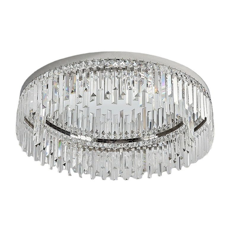 Plafonnier decoration salon rond cristal K9 argent plafonnier LED