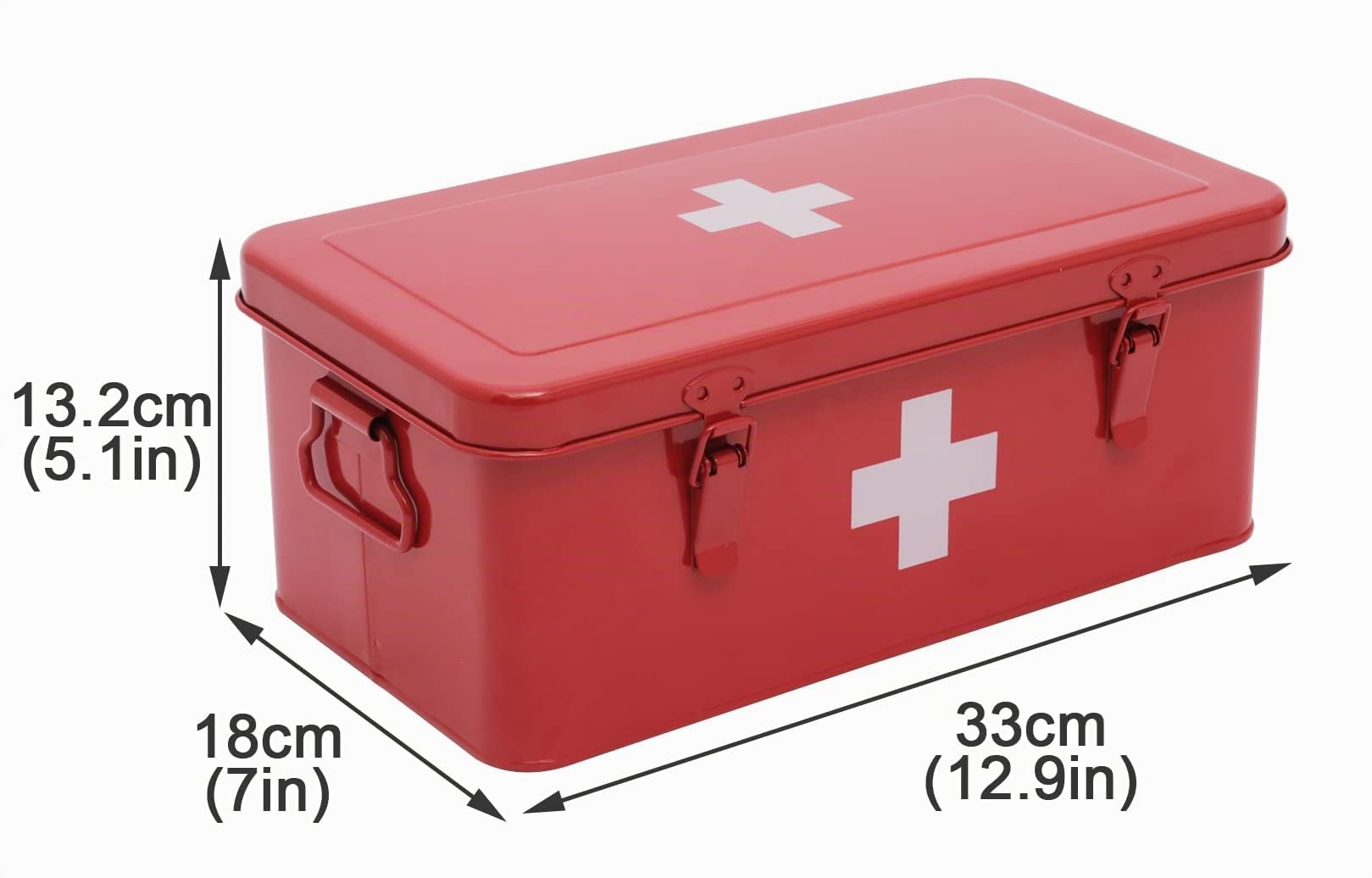 Caja de medicamentos de primeros auxilios, caja de suministros de botiquín de primeros auxilios, lata de almacenamiento de medicamentos de metal, juego de herramientas de emergencia,rojo