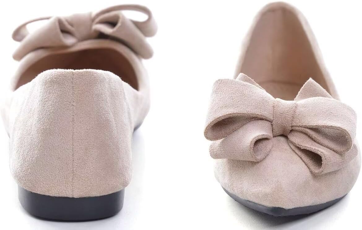 SAILING LU Womens Bowknot Ballet Flats Pointy Toe Casual Flat Shoes Suede Dressy Wear to Work Slip-Ons Moccasins - Image 3