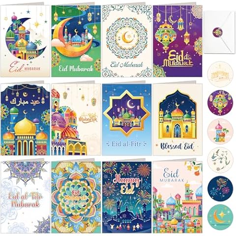 DPKOW 12pcs Eid Mubarak Greeting Cards Cover
