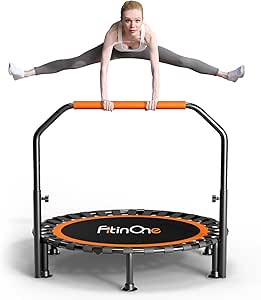 40"/48" Foldable Mini Trampoline Load 330lbs,Portable Exercise Rebounder Trampoline with Adjustable Foam Handle,Fitness Trampoline for Adults (40 in with handrail)