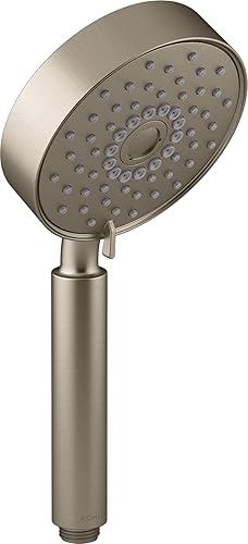 KOHLER 22166-G-BV Purist - Ducha de mano con cuatro funciones, cabezal de ducha de mano con 3 ajustes de pulverización, 1.75 GPM, bronce cepillado