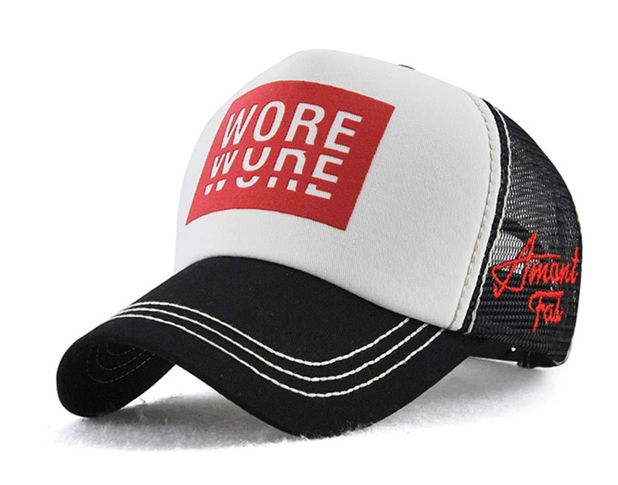 CHENNUO Mesh Trucker Cap Mens Baseball Cap Snapback Trucker Hat Summer Sport Golf caps (White)