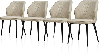 TUKAILAi Leisure Cream Dining Chairs Set of 4 Upholstered Seat, Modern Faux Leather Kitchen Chair with Backrest and Metal Legs for Dining Living Room Home Reception Bedroom Lounge Counter Corner