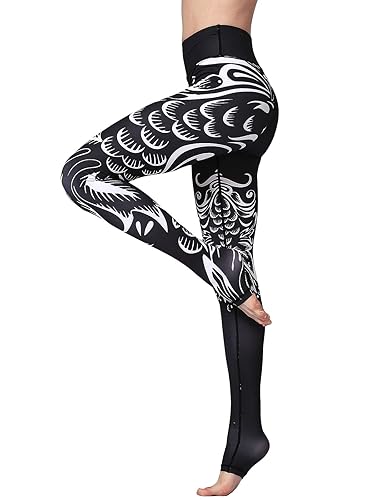 FLYILY Damen High Waist Gym Sport Leggings Tummy Control Erweiterte Version Yoga Hosen Running Workout Stretch Trainingshose Laufhose mit Aufdruck - S - Blacktail