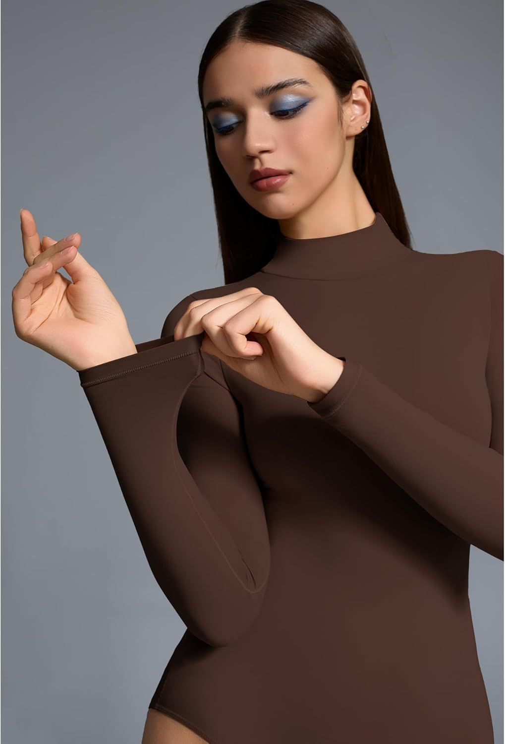 Women’s Mock Turtleneck Bodysuit Long Sleeve, Double lined Body suit Top Suitable for Going out - Image 3