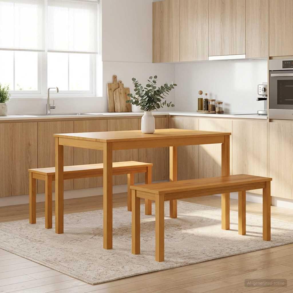 Banco de comedor de madera maciza de roble natural, 95 x 32 x 45 cm, banco de comedor, banco de cocina, banco de madera para comedor, cocina, salón, 2 plazas, patas estables, fácil de limpiar