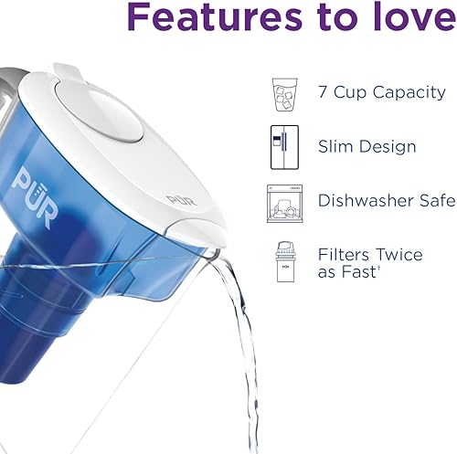 Miniatura 7 de PUR Paquete de jarra de filtro de agua de 7 tazas con 4 filtros de repuesto, pequeña capacidad para 7 tazas, filtración potente 2 en 1, filtración