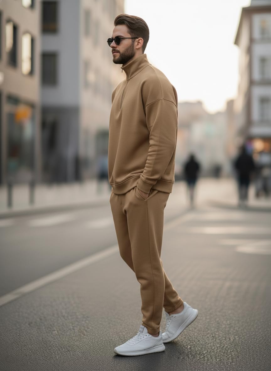 Mack Jonney Solid Half Zipper Track Suit for men | Co-ord Set | Warm Fleece Tracksuit Set | Full Sleeve Sweatshirt-M6147 1
