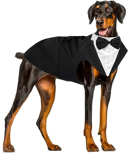 Traje de esmoquin formal para perros, con colas, para disfraz de boda de perro, chamarra de fiesta, bandana negra desmontable, camisa de ropa para