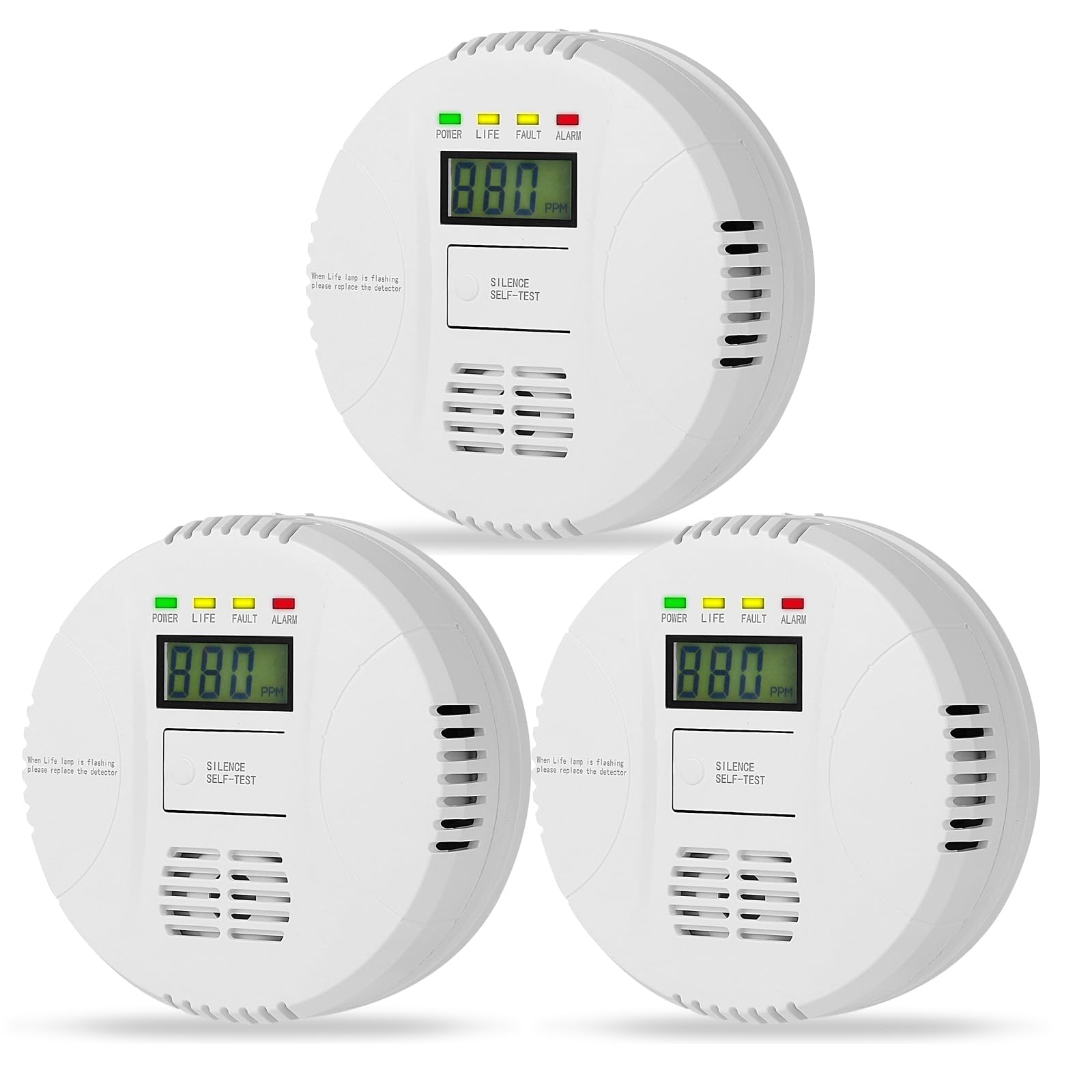 3 Packs Carbon Monoxide Detectors, AGSMXSYG Carbon Monoxide Alarm Battery Powered with Digital Display, CO Detector Alarms Monitor Battery Operated for Home,RV & Kitchen