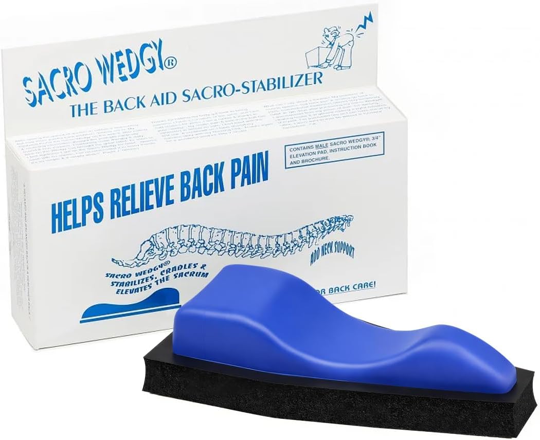 Sacro Wedgy® Male Sacrum Support Wedge – Contoured Sacral Positioning Tool with 3/4" Elevation Pad & Instruction Booklet – for Stretching, Mobility & Relaxation Routines