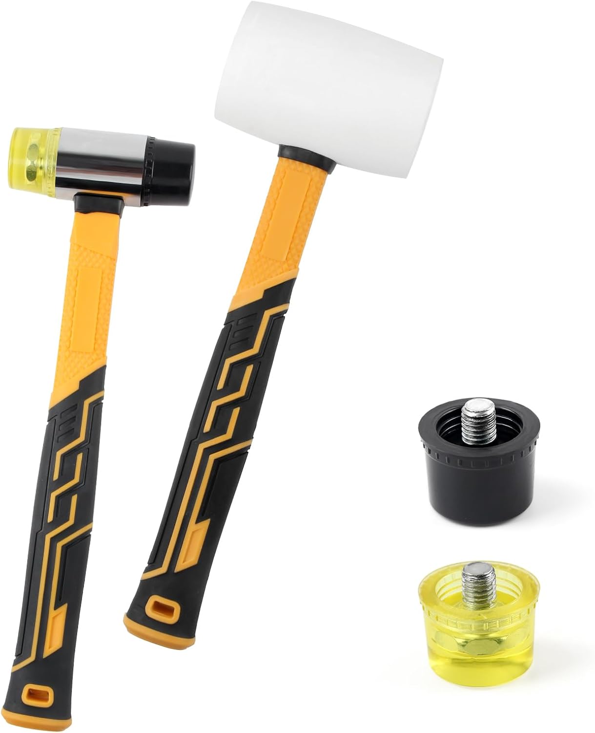 16oz Fiberglass Handle White Rubber Mallet and 35mm Double-Faced Soft Mallet, Non-Slip Ergonomic Grip for Flooring, Tent Stakes, Woodworking, Camping, Crafts