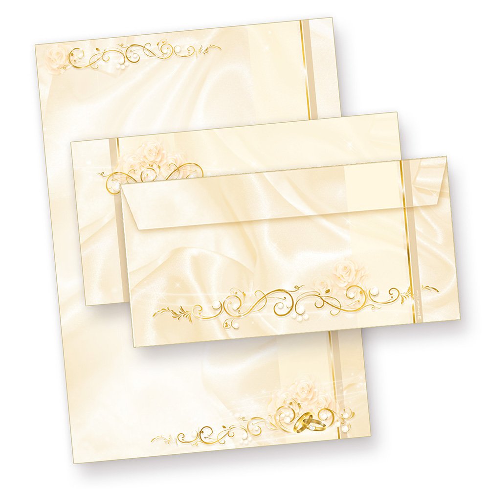 Briefpapier Hochzeit creme 100 Sets DIN A4 beidseitig
