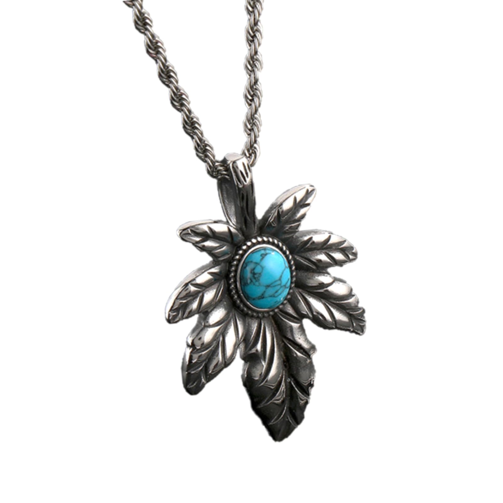 [ZIYMU] ネックレス リーフ ペンダント フレンチロープチェーン サージカルステンレス316L 50cm シルバー zm-p-066