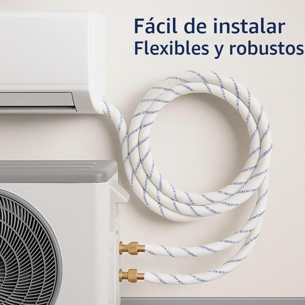 Kit de tubos de cobre para climatizador de 10 + 10 metros, 1/4" + 3/8", grosor de 0,8 mm, aislados, funda ignífuga, certificados EN 12735-1, para aire acondicionado Split R32, R410A, R407C, sin