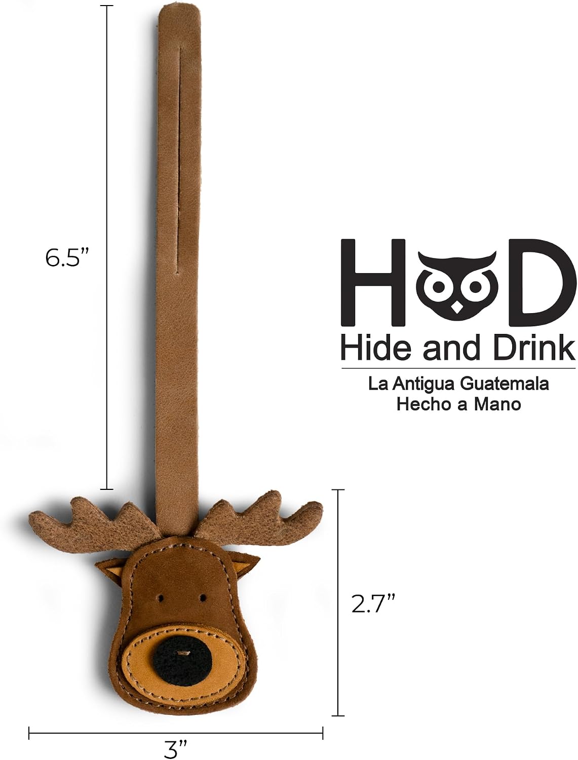 Hide & Drink, Leather Moose-Head-Shaped Bag Charm for Handbags, Purse Charm for Tote & Backpacks, Ornaments for Women, Swayze Suede