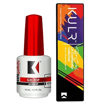 KUPA GelFinity Top Coat & KULR Solid Cream Gel Bundle LA Confidential Collection and Glossy Soak Off Gel Top Coat 0.5 Oz