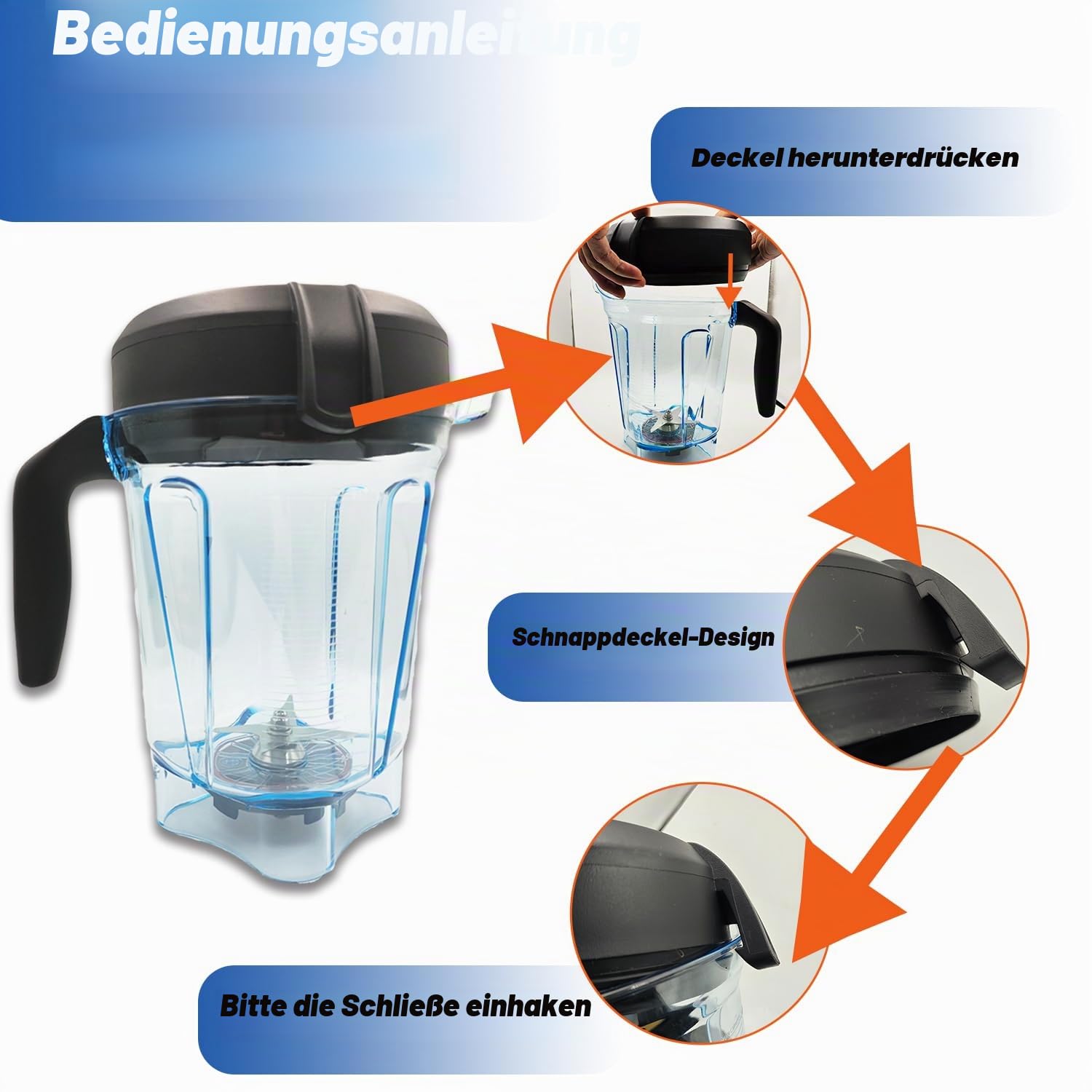 Verbesserter Vitamix-Krug mit 1,8 l niedrigem Profil, kompatibel mit Vitamix Mixbecher 750, 7500, 5200, 5000, 6300, A3500, vm0102, vm0103, vm0197, E310, mit 2 Reinigungsbürsten