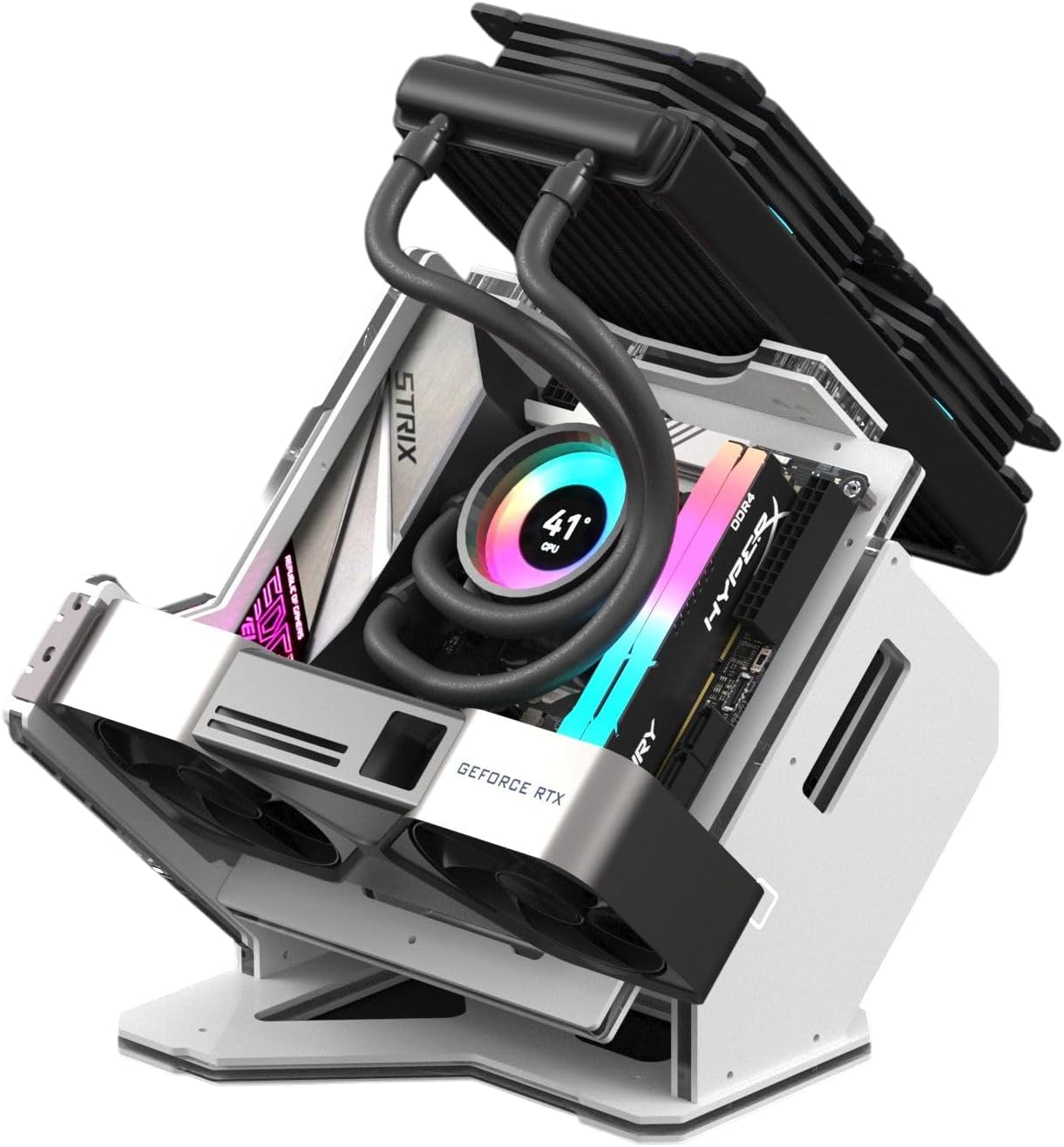 GEEEK Rhino S Mini-ITX Open-Air Frame Case Supports ATX/SFX/SFX-L PSU & 120–360mm AIO Liquid Cooling (Black)