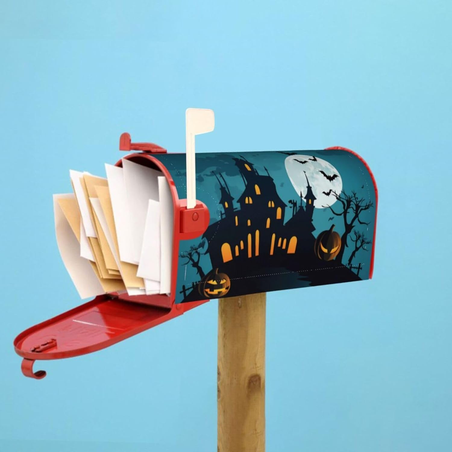 Halloween Witch Castle Moon Pumpkin Mailbox Covers Magnetic Halloween Post Box Cover Wraps Standard Size 21x18 Inches for Garden Yard Décor