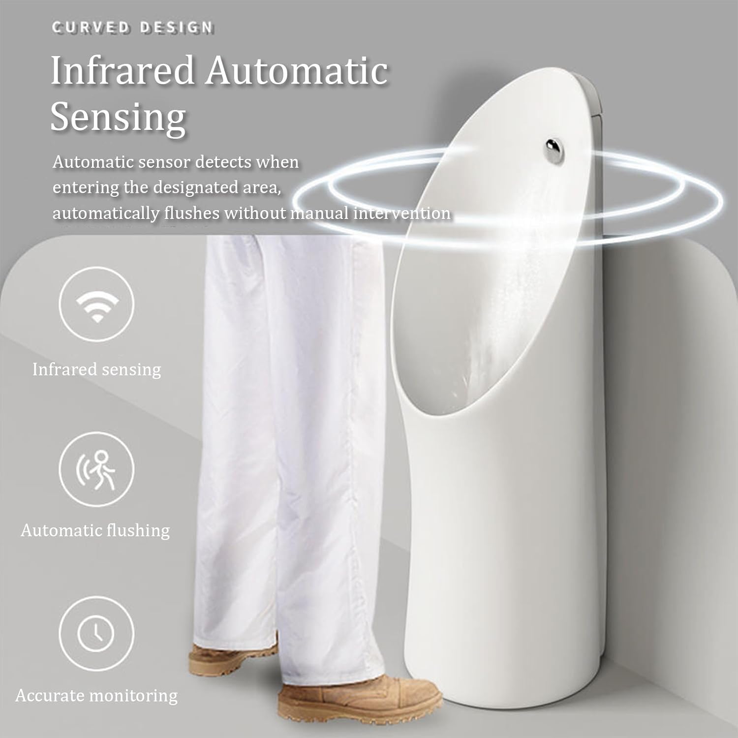 Intelligent Sensor Flush Male Urinal,Commercial Men's Adult Washout Urinals,Splash-Proof Male Urinals,Modern Vertical Ceramic Urinal For Home Hotel(White)