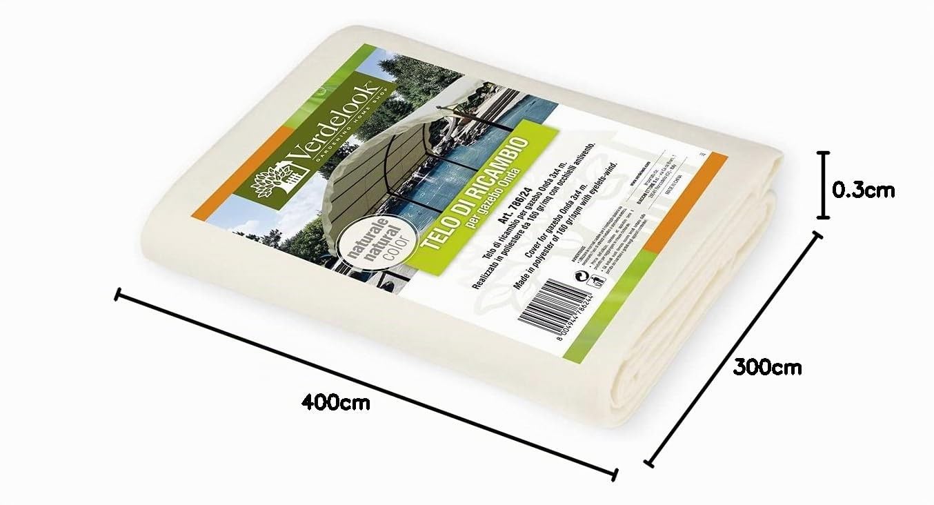 VERDELOOK | Telo Ricambio per Gazebo Onda 786/2C, 3x4 m, Bianco