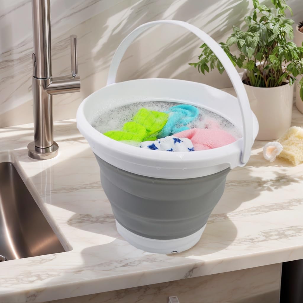 SAMMART Collapsible Bucket (5.5L Collapsible Bucket (White/Grey))