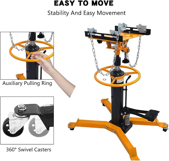 Adjustable Transmission Jack 1660LBS, Telescoping Hydraulic Transmission Jack 0.75T with 2 Stage Hydraulic 360 Swivel Wheel, 34-68 Heavy Duty High Lift, Garage/Shop Lift Hoist (Yellow)