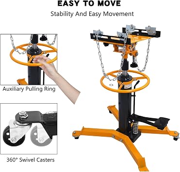 Adjustable Transmission Jack 1660LBS, Telescoping Hydraulic Transmission Jack 0.75T with 2 Stage Hydraulic 360 Swivel Wheel, 34-68 Heavy Duty High Lift, Garage/Shop Lift Hoist (Yellow)