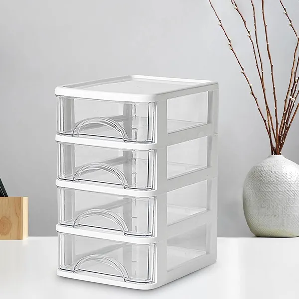 Mini Desk Organizer Desktop Drawer Plastic Drawer Storage Office Supplies Storage Drawers Office Desk Accessories File Organizer for Desk Small Drawers Organizers Box Christmas Gifts (4 Drawers)