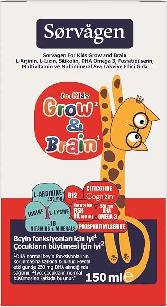 SORVAGEN Grow&Brain L-arjinin, Sitikolin, Fosfatidilserin, DHA Omega 3, B12, L- lizin, Multi Vitamin&Mineral Sıvı 150 ML