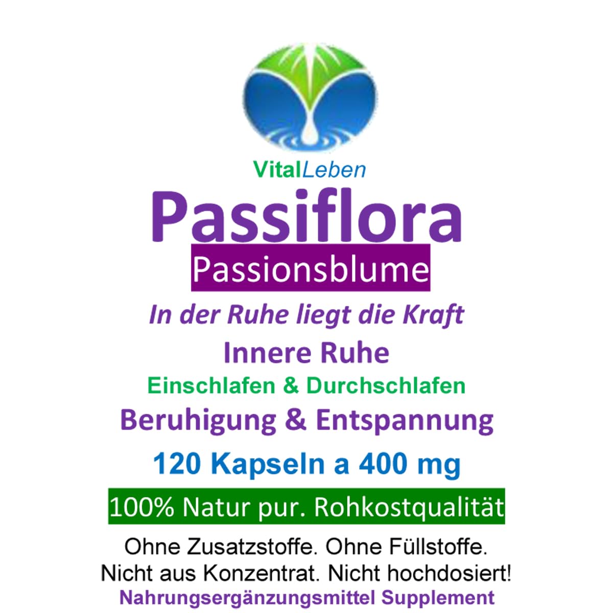 PASSIONSBLUME PUR Passiflora 360 (3x120) Pulver Kapseln. - In der Ruhe liegt die Kraft - Beruhigung & Entspannung + Einschlafen & Durchschlafen + NATUR pur - OHNE ZUSATZSTOFFE. 26675-3