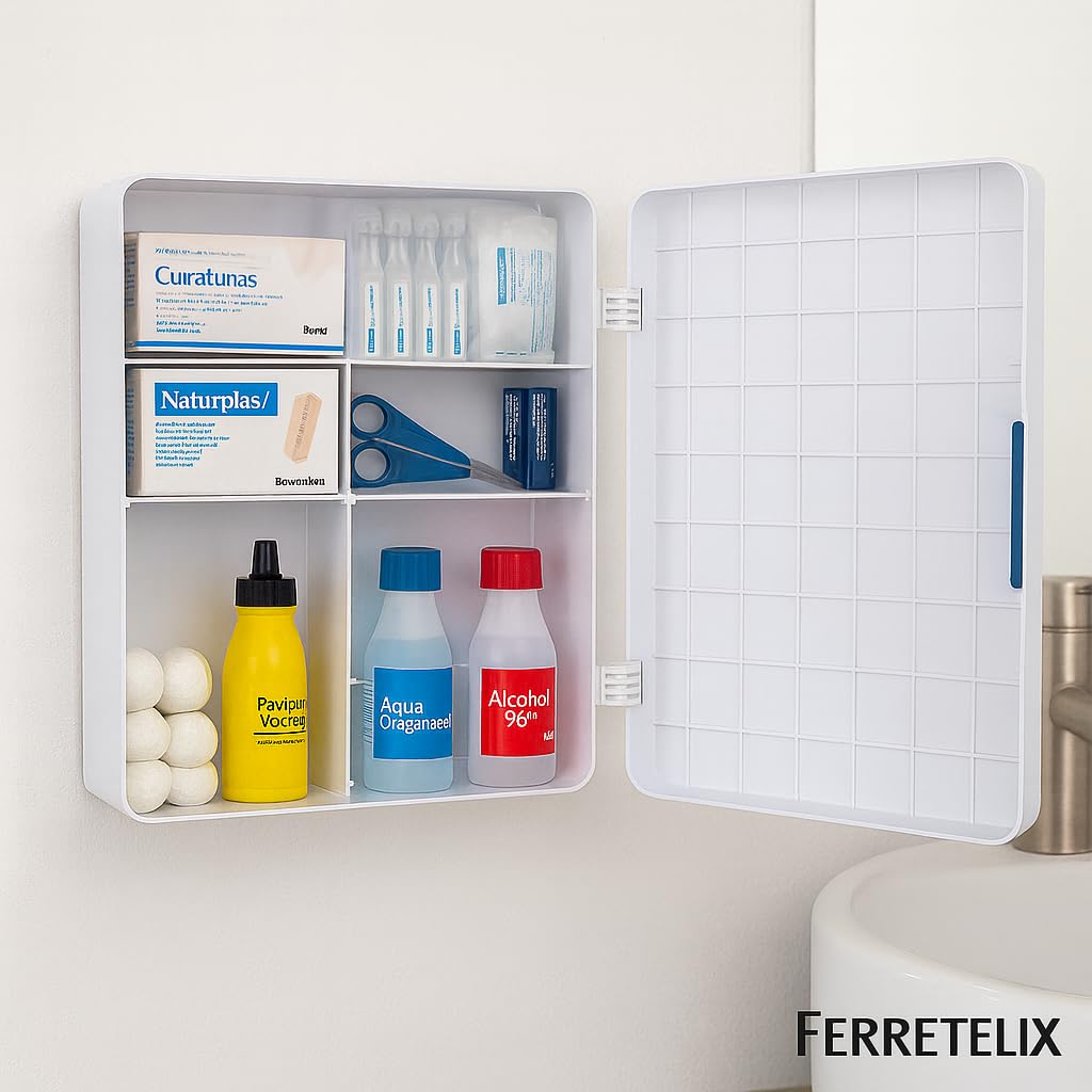 FERRETELIX® Armario Botiquín de Pared con Llave – 40 x 30 x 16 cm – Equipado para Primeros Auxilios – Ideal para Hogar, Oficina o Negocio