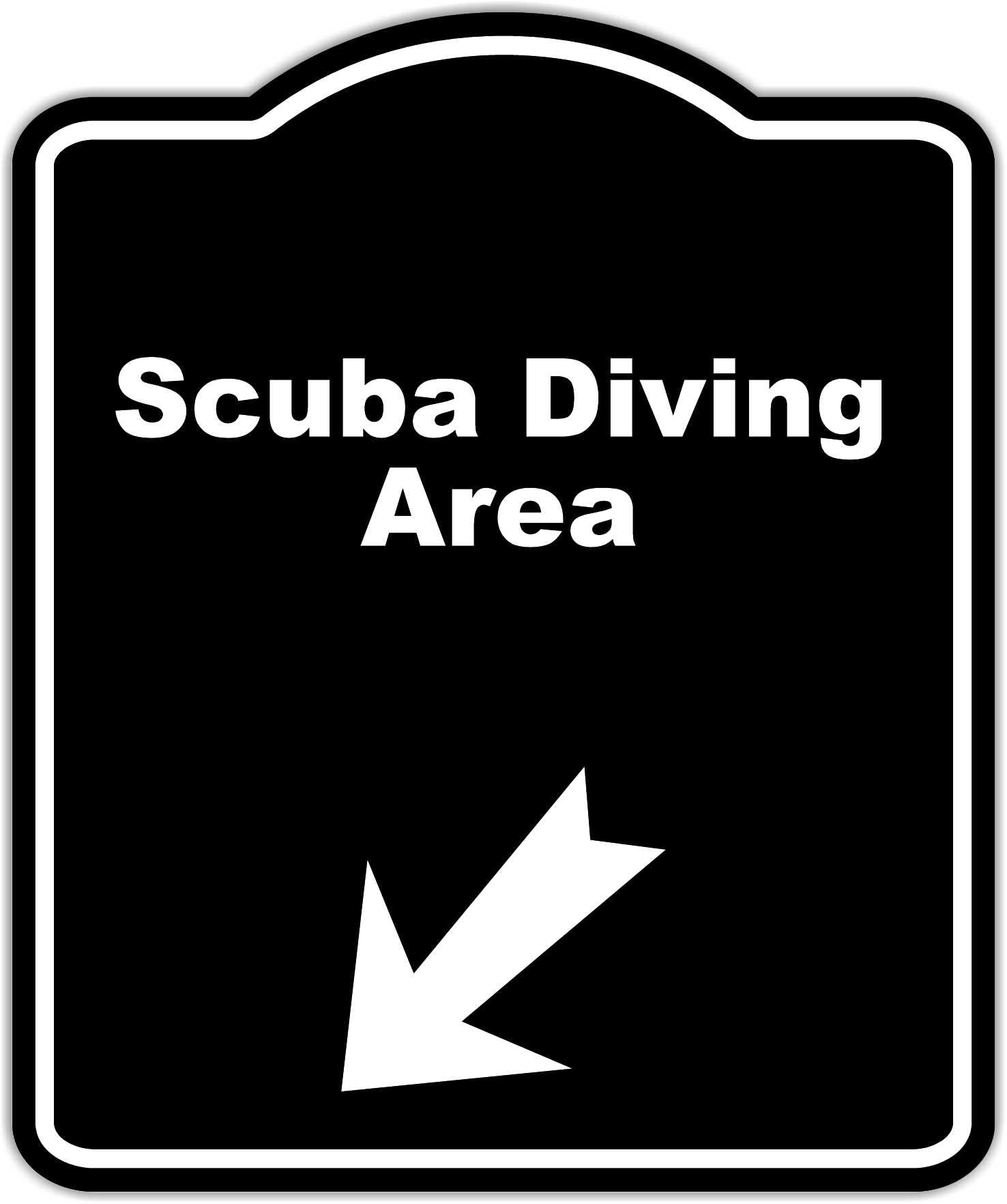 Scuba Diving Area Black Sign Arrow Down Left Aluminum Composite Sign 15 x 18 inches