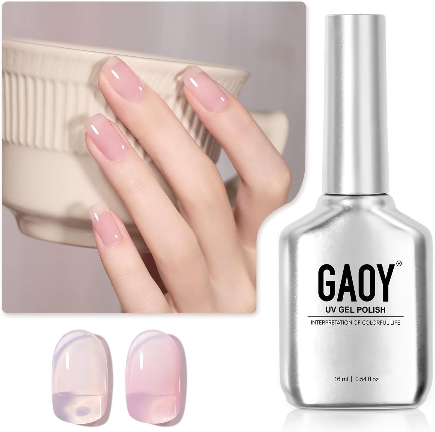 GAOY Jelly Nude Gel Nail Polish, 16ml Sheer Pink Crystal Translucent Soak Off Gel Polish, UV Light Cure for Nail Art DIY, 1642 Crystal Pink