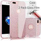 （2 Pack Glass Film+Case）Truecore iPhone 6 6s 4.7 Inch Case Kits, Fashion Luxury Protective Hybrid Beauty Crystal Rhinestone Sparkle Glitter Hard Diamond Case Cover For iPhone 6s/6 (3-Layer) (pink)