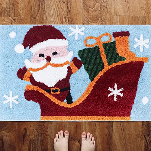 Christmas Bath Mats Soft Microfiber Bathroom Rugs Non Slip Shower Mat Machine Washable Mats Microfiber Absorbent Bathtub Mat 17.5'' X 25.5'' Christmas Decorations Santa #TOP5