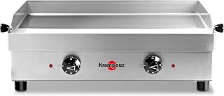KRAMPOUZ - Plancha eléctrica Samba - Placa de cocción de acero inoxidable de 54 x 33 cm - 2.500 vatios - 2 zonas de cocción - 2 termostatos hasta 300 °C - Limpieza fácil - Fabricada en Francia