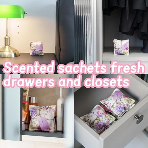 Miniatura 4 de AUCUDA 4 bolsas perfumadas de lavanda para cajones y armarios, paquetes de popurrí para almacenamiento de ropa de mujer, almohada de fragancia de